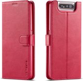 Voor Galaxy A80 / A90 LC.IMEEKE kalfsleer Horizontale flip lederen tas, met houder & kaartsleuven & portemonnee (rose rood)