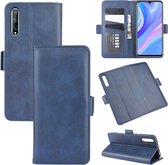 Voor Huawei Y8p / Enjoy 10s Dubbelzijdige magnetische gesp Horizontale flip lederen tas met houder & kaartsleuven & portemonnee (donkerblauw)