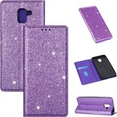 Voor Samsung Galaxy J6 (2018) / A8 (2018) Ultradunne Glitter Magnetische Horizontale Flip Leren Case met Houder & Kaartsleuven (Paars)