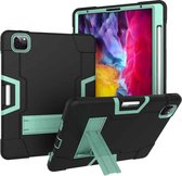 Voor iPad Pro 12.9 (2018) / (2020) Contrasterende kleur siliconen + pc-beschermhoes met houder (zwart + mintgroen)
