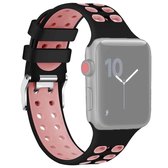 Voor Apple Watch Series 5 & 4 40mm / 3 & 2 & 1 38mm tweekleurige double-breasted siliconen vervangende polsband horlogeband (zwart roze)