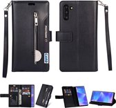Voor Samsung Galaxy Note10 + Multifunctionele Rits Horizontale Flip Leren Case met Houder & Portemonnee & 9 Kaartsleuven & Lanyard (Zwart)