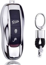 Galvaniserende TPU autosleutelbehuizing met enkele schaal met sleutelring voor Porsche Cayenne / Cayman / Panamera (zilver)