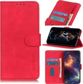Voor Xiaomi Redmi Note 9S / Note 9 Pro / Note 9 Pro Max KHAZNEH Retro Texture PU + TPU Horizontale Flip Leather Case met houder & kaartsleuven & portemonnee (rood)