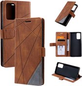 Voor Samsung Galaxy Note20 Skin Feel Splicing Horizontale Flip Leather Case met houder & kaartsleuven & portemonnee & fotolijst (bruin)