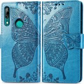 Butterfly Love Flowers reliÃ«f horizontaal flip lederen hoesje voor Huawei P Smart Z met houder & kaartsleuven & portemonnee & lanyard (blauw)