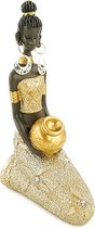 Afrikaanse beeldje  Jina - zittend Goudkleurig - Etnisch Cadeau - Beeldjes Decoraties - Goud/Brons 5,4 x 5,4 x 24 c