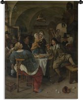 Tapisserie Jan Steen - Scène de famille - Peinture de Jan Steen Tapisserie coton 90x120 cm - Tapisserie murale avec photo