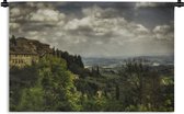 Wandkleed San Gimignano - Wolken over de Toscaanse heuvels in de Italiaanse ommuurde stad San Gimignano Wandkleed katoen 60x40 cm - Wandtapijt met foto