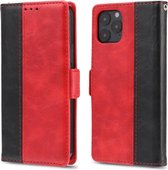 Voor iPhone 12 Retro Textuur Contrast Kleur Splicing Horizontaal Flip TPU + PU lederen tas met kaartsleuven & houder & portemonnee (rood)