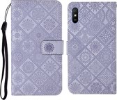 Voor Geschikt voor Xiaomi Redmi 9A Etnische stijl reliëf patroon horizontale flip lederen tas met houder & kaartsleuven & portemonnee & lanyard (paars)