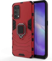 Voor OPPO Reno5 PC + TPU schokbestendige beschermhoes met magnetische ringhouder (rood)