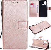 Voor OnePlus Nord N100 Sun Embossing Pattern Horizontale Flip Leather Case met Card Slot & Holder & Wallet & Lanyard (Rose Gold)