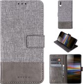 Voor Sony Xperia L3 MUXMA MX102 Horizontale flip canvas lederen tas met standaard & kaartsleuf & portemonnee-functie (grijs)