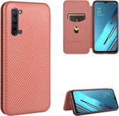 Voor OPPO Reno3 5G / Find X2 Lite Koolstofvezel Textuur Magnetische Horizontale Flip TPU + PC + PU lederen tas met kaartsleuf (bruin)