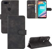 Voor OnePlus 5T Effen Kleur Huidgevoel Magnetische Gesp Horizontale Flip Kalfsstructuur PU Lederen Case met Houder & Kaartsleuven & Portemonnee (Zwart)