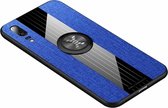 Voor Huawei P20 XINLI stikdoek Textue schokbestendig TPU beschermhoes met ringhouder (blauw)