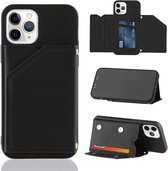 Skin Feel PU + TPU + pc Achterkant Schokbestendig hoesje met kaartsleuven & houder & fotolijst voor iPhone 11 Pro (zwart)