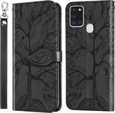 Voor Samsung Galaxy A21s Life of Tree Embossing Pattern Horizontale Flip lederen tas met houder & kaartsleuf & portemonnee & fotolijst & lanyard (zwart)