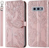 Voor Samsung Galaxy S10e Life of Tree Embossing Pattern Horizontale Flip Leather Case met houder & kaartsleuf & portemonnee & fotolijst & Lanyard (Rose Gold)