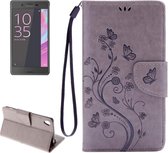 Voor Sony Xperia XA Vlinders Embossing Horizontale Flip Leren Case met Houder & Kaartsleuven & Portemonnee & Lanyard (Grijs)