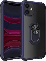 Voor iPhone 11Pro schokbestendig transparant TPU + acryl beschermhoes met ringhouder (blauw)