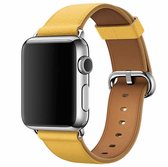 Klassieke knop lederen polsband horlogeband voor Apple Watch Series 3 & 2 & 1 42 mm (geel)
