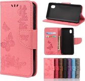 Voor Samsung Galaxy A01 Core Butterflies Embossing Horizontale Flip lederen tas met houder & kaartsleuven & portemonnee (roze)