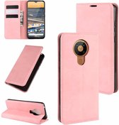 Voor Nokia 5.3 Retro-skin Business magnetische zuignap lederen tas met houder & kaartsleuven & portemonnee (roze)