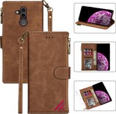 Voor Huawei Mate 20 Lite Rits Multikaartsleuven Horizontale Flip PU-lederen hoes met houder & kaartsleuven & portemonnee & lanyard & fotolijst (bruin)