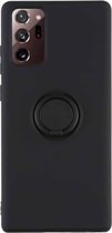 Voor Samsung Galaxy S20 FE effen kleur vloeibare siliconen schokbestendige volledige dekking beschermhoes met ringhouder (zwart)