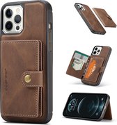 JEEHOOD retro magnetische afneembare lederen tas met portemonnee en kaartsleuf en houder voor iPhone 12/12 Pro (bruin)
