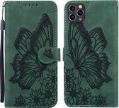 Retro Skin Feel Butterflies Embossing Horizontale Flip Leather Case met houder & kaartsleuven & portemonnee voor iPhone 11 Pro Max (groen)