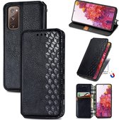 Voor Galaxy S20 FE (4G / 5G) / S20 Lite Cubic Grid Pressed Horizontal Flip Magnetic PU Leather Case met houder & kaartsleuven & portemonnee (zwart)