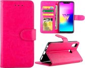 Voor LG W10 Crazy Horse Texture Leather Horizontale Flip Beschermhoes met houder & kaartsleuven & portemonnee & fotolijst (magenta)