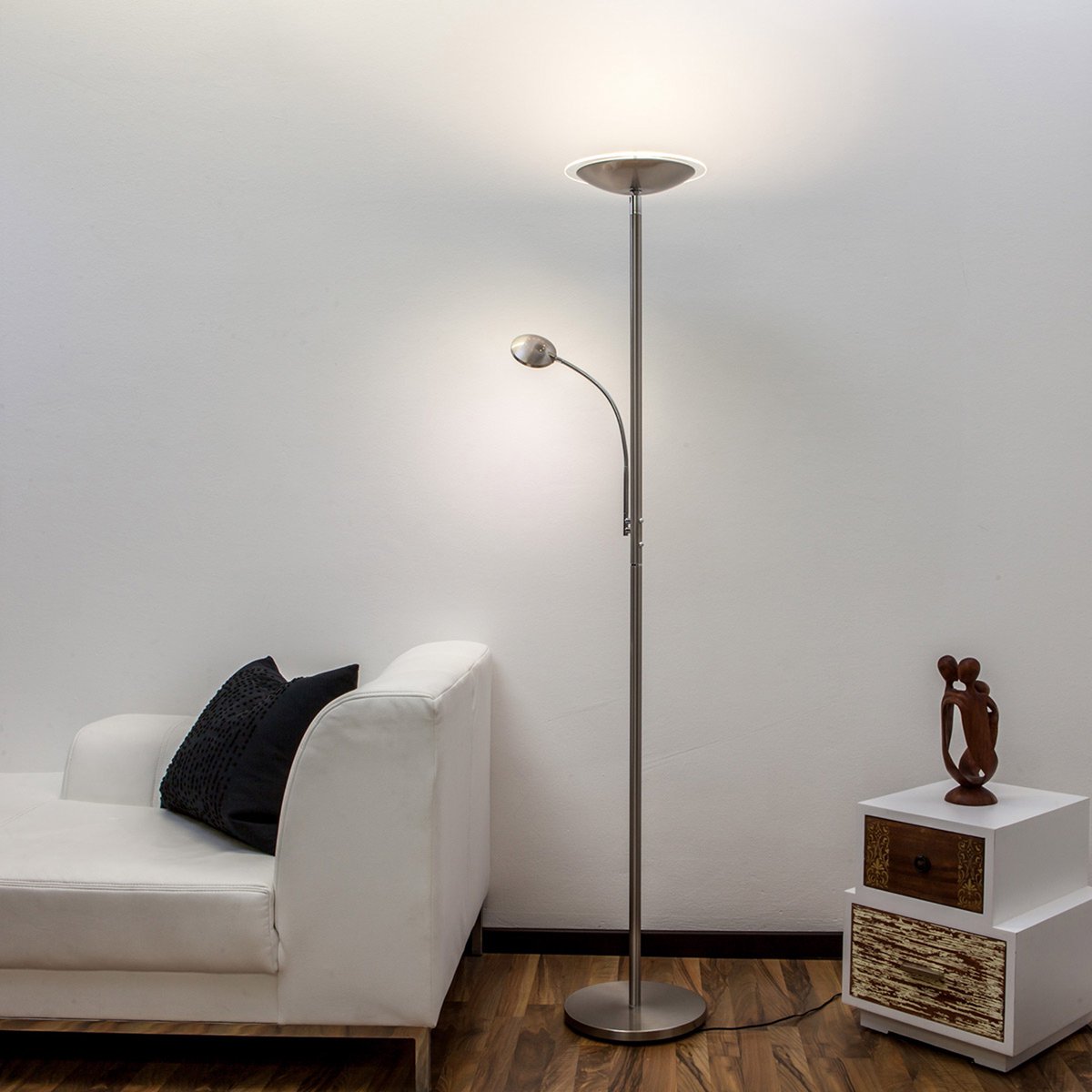 Lindby - LED vloerlamp- met dimmer - 2 lichts - metaal, glas - H: 180 cm - mat nikkel, chroom - Inclusief lichtbronnen