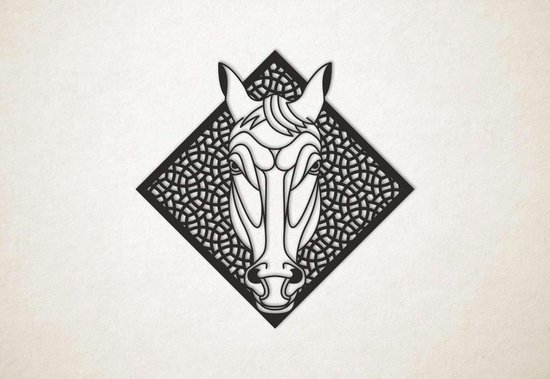 Line Art - Paard 6 met achtergrond - M - 60x60cm - Zwart - geometrische wanddecoratie