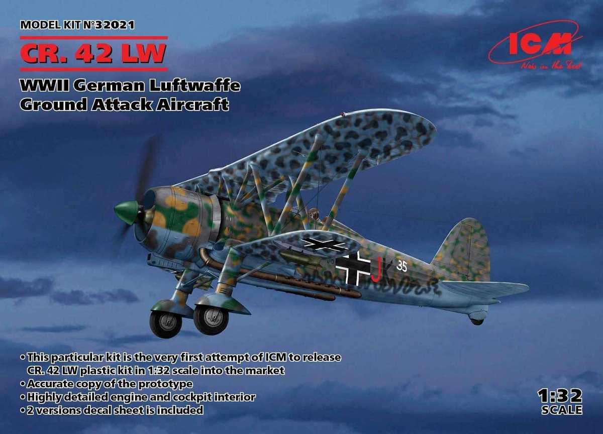 ICM Modelbouwpakket Militaire voertuigen - 32021 CR.42 LW WWII German Luftwaffe Ground Attack Aircraft Plastic - 1:32 - Modelbouw