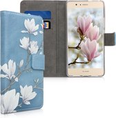 kwmobile telefoonhoesje voor Huawei P9 Lite - Backcover voor smartphone - Hoesje met pasjeshouder in taupe / wit / blauwgrijs - Magnolia design