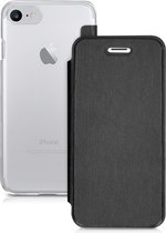 kwmobile hoesje voor Apple iPhone 7 / 8 / SE (2020) - Beschermhoes met transparante achterkant - Flip cover in zwart / transparant