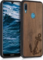 kwmobile telefoonhoesje compatibel met Huawei Y6 (2019) - Hoesje met bumper in donkerbruin - walnoothout - Vintage Anker design