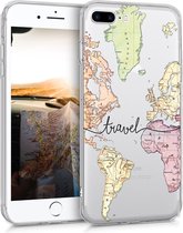 kwmobile telefoonhoesje voor Apple iPhone 7 Plus / 8 Plus - Hoesje voor smartphone in zwart / meerkleurig / transparant - Travel Wereldkaart design