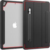 Apple iPad 10.2 2019 / 2020 / 2021 Hoes - Tri-Fold Book Case met Transparante Back Cover en Pencil Houder - Rood/Zwart