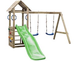 Houten Speeltoestel Maria (SwingKing) | Speeltoren met Glijbaan en Dubbele Schommel voor Buiten in de Tuin | FSC Hout - Glijbaan Appelgroen