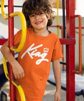 Oranje EK WK & Koningsdag T-Shirt Kind King White (7-8 jaar - MAAT 122/128) | Oranje kleding & shirts | WK Feestkleding