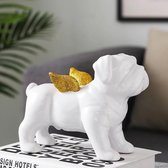 BaykaDecor - Uniek Bulldog Engel Beeld - Woondecoratie - Hond Standbeeld - Wensterbank - Hond met Vleugels - Wit Goud - 22 cm