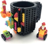 Build on Brick Mug - zwart- 350 ml - bouw je eigen mok met bouwsteentjes - BPA vrije drinkbeker cadeau voor kinderen of volwassenen - koffie thee limonade of andere dranken - penne