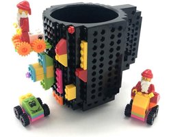 Build on Brick Mug - zwart- 350 ml - bouw je eigen mok met bouwsteentjes - BPA vrije drinkbeker cadeau voor kinderen of volwassenen - koffie thee limonade of andere dranken - pennenbeker - creatief accessoire voor op bureau