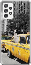 Samsung Galaxy A72 siliconen hoesje - Lama in taxi - Soft Case Telefoonhoesje - Grijs - Print