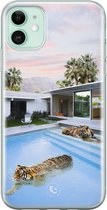 iPhone 11 hoesje - Tijger zwembad - Soft Case Telefoonhoesje - Print - Multi